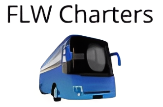 Blue bus under "FLW Charters" text.
